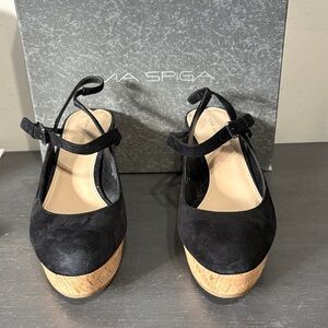 Via Spiga Black and Tan Gracie Platform Shoes s9